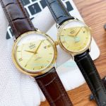 Super Replica Omega De Ville Yellow Gold Dial Brown Leather Strap Yellow Gold Bezel